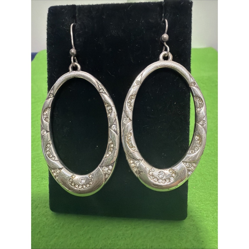 Brighton Oval Crystal Reversible Silver Earrings French Wire Retired